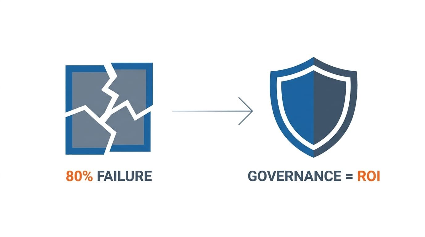Diagram illustrating an enterprise AI governance framework showing accountability layers, risk controls, and escalation paths for AI transformation programs.