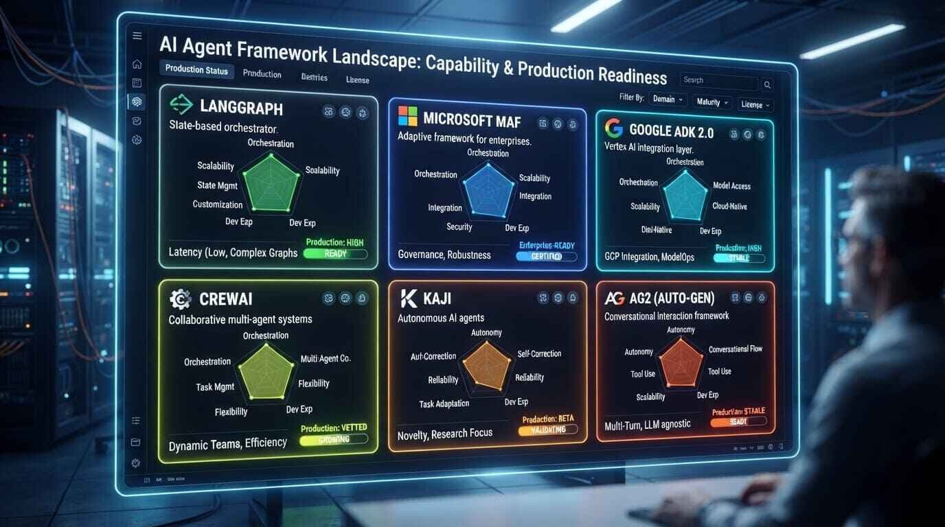 AI agent frameworks enterprise comparison LangGraph MAF CrewAI Kaji 2026