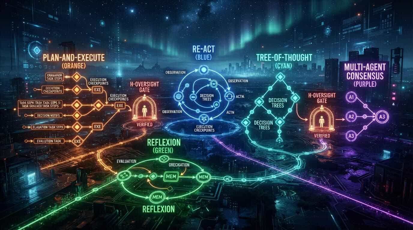 AI agent planning five architectures ReAct Plan-and-Execute enterprise governance
