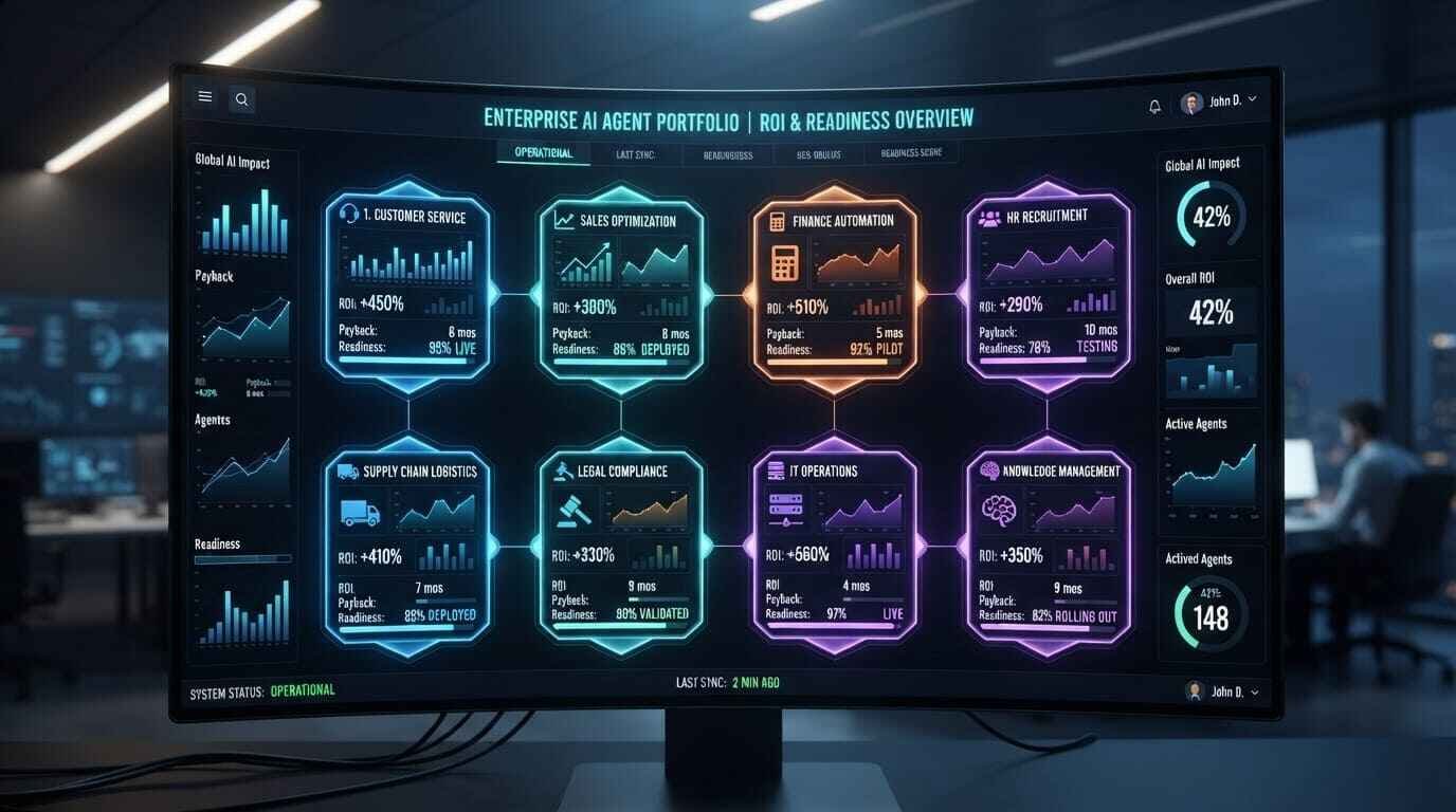 AI agent use cases enterprise eight functions ROI dashboard