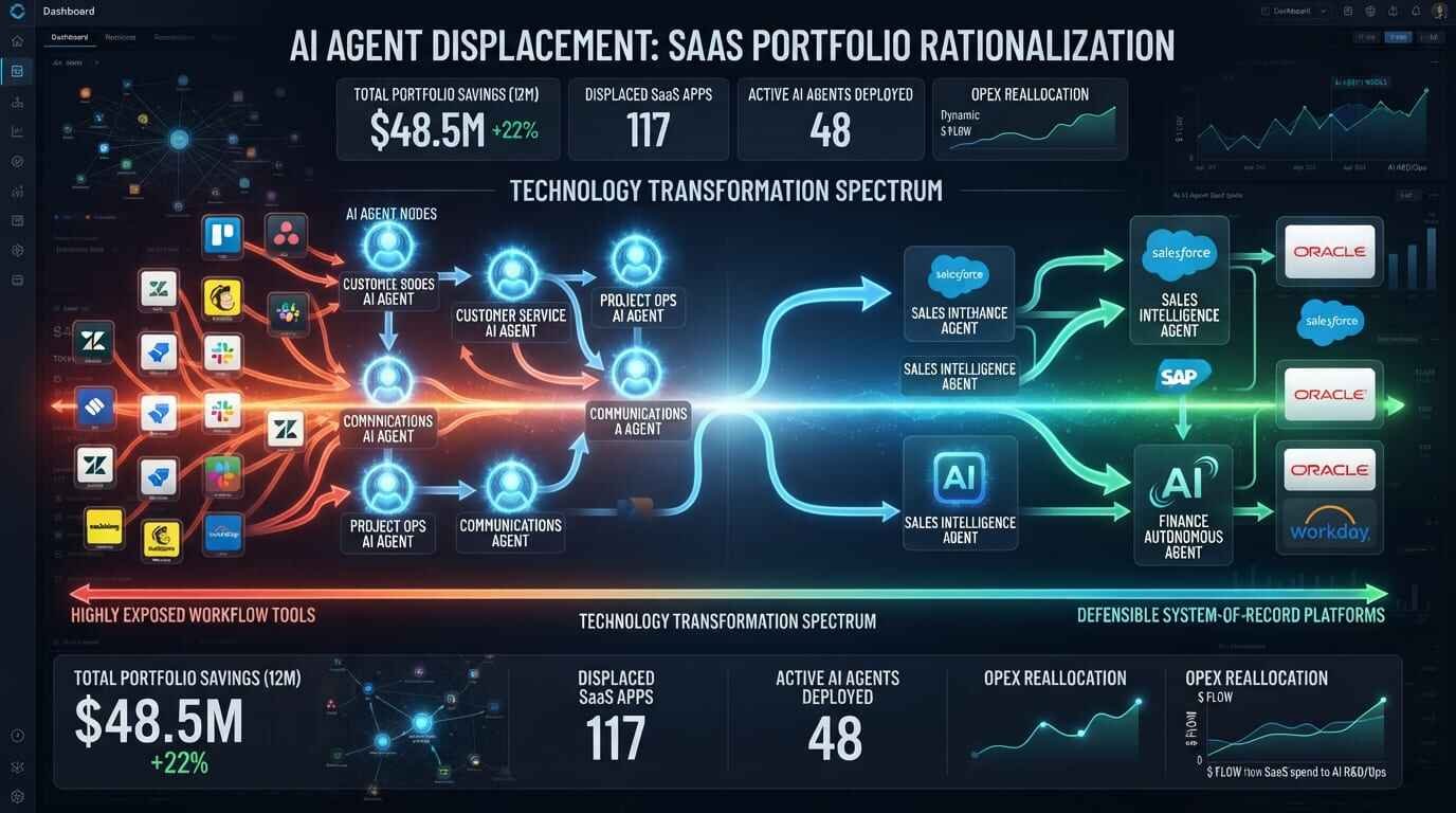 AI agents replacing SaaS enterprise displacement framework 2026