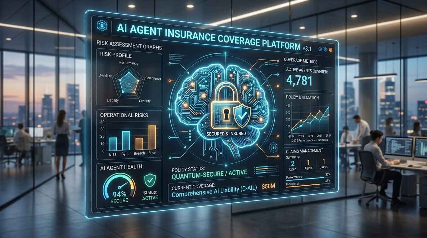 AI agent insurance coverage shield protecting a network of enterprise AI agents