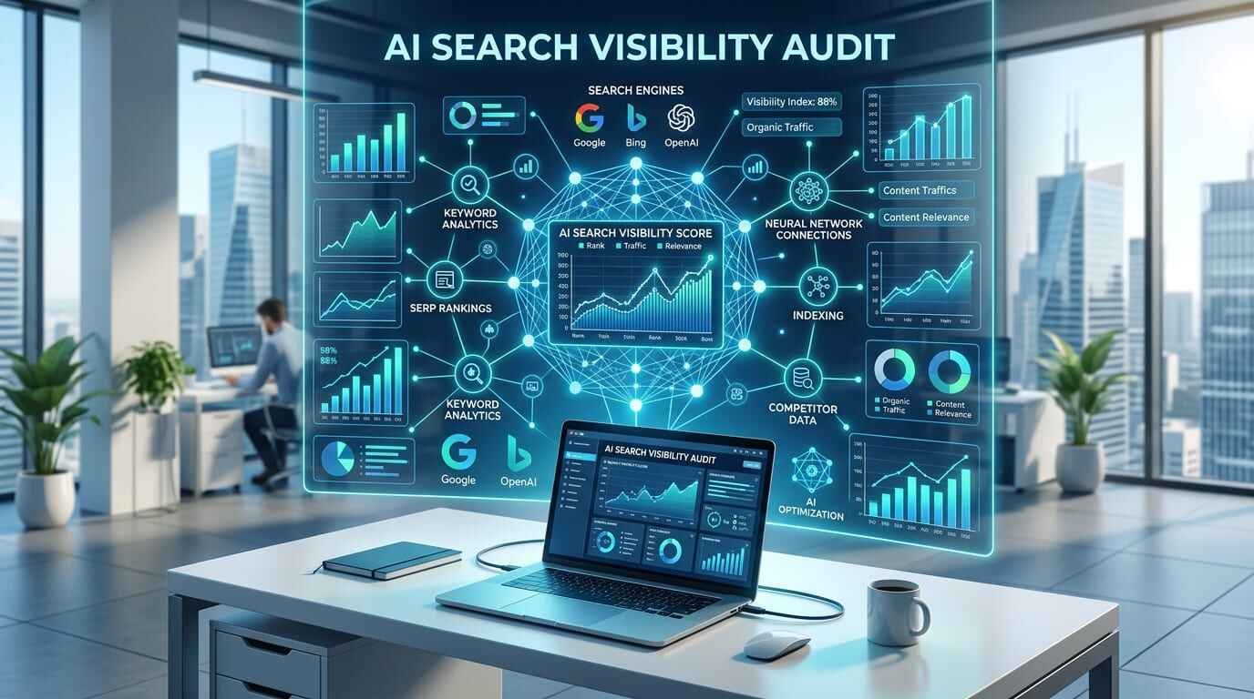 AI search visibility audit dashboard showing brand mentions across chatbot platforms