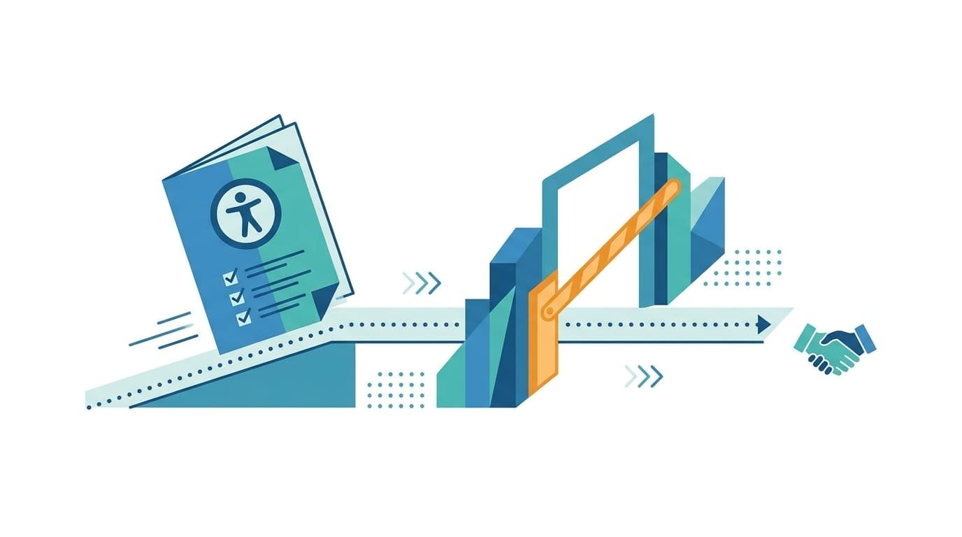 VPAT for SaaS products diagram showing an accessibility conformance report opening a procurement gate